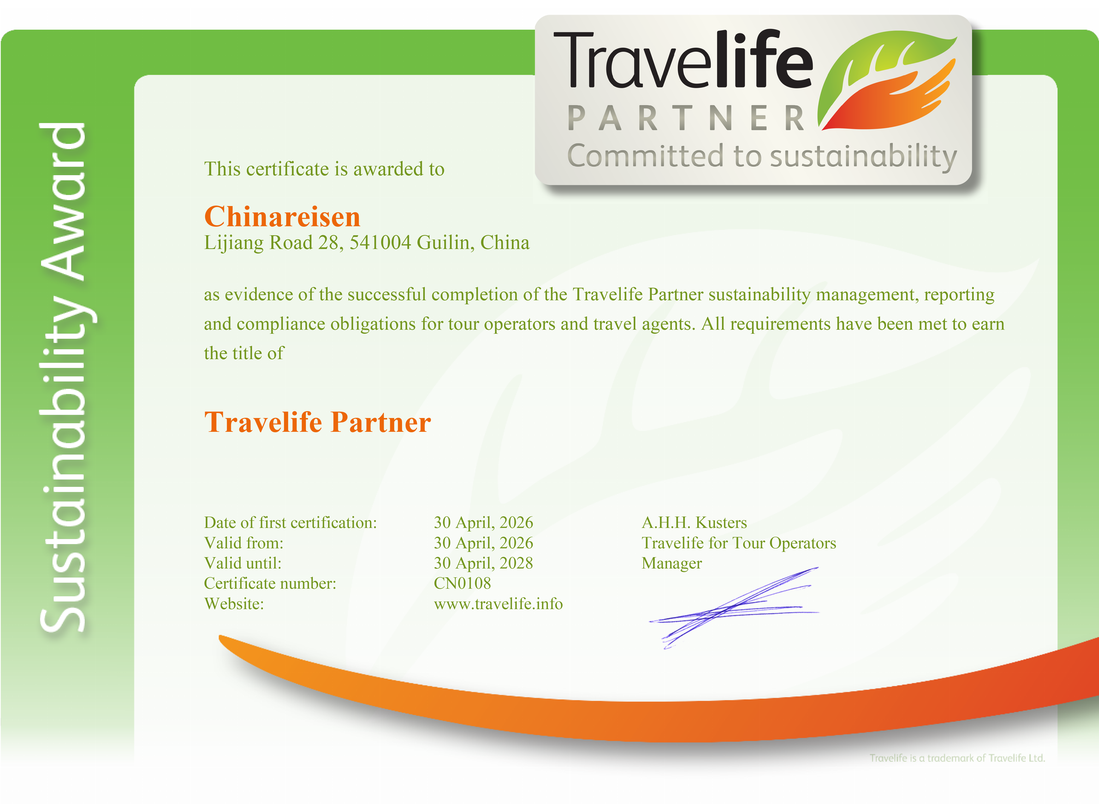 Travelife PARTNER Committed to sustainability